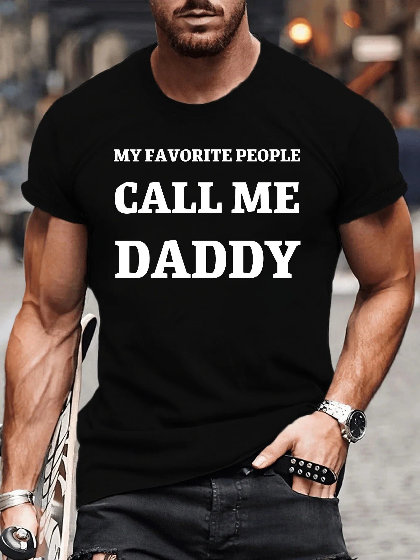 Favorite Daddy Crew Neck Fitted T-Shirt - Moisture-Wicking, Freedom of Movement, Slight Stretch Polyester Fabric - Perfect for C
