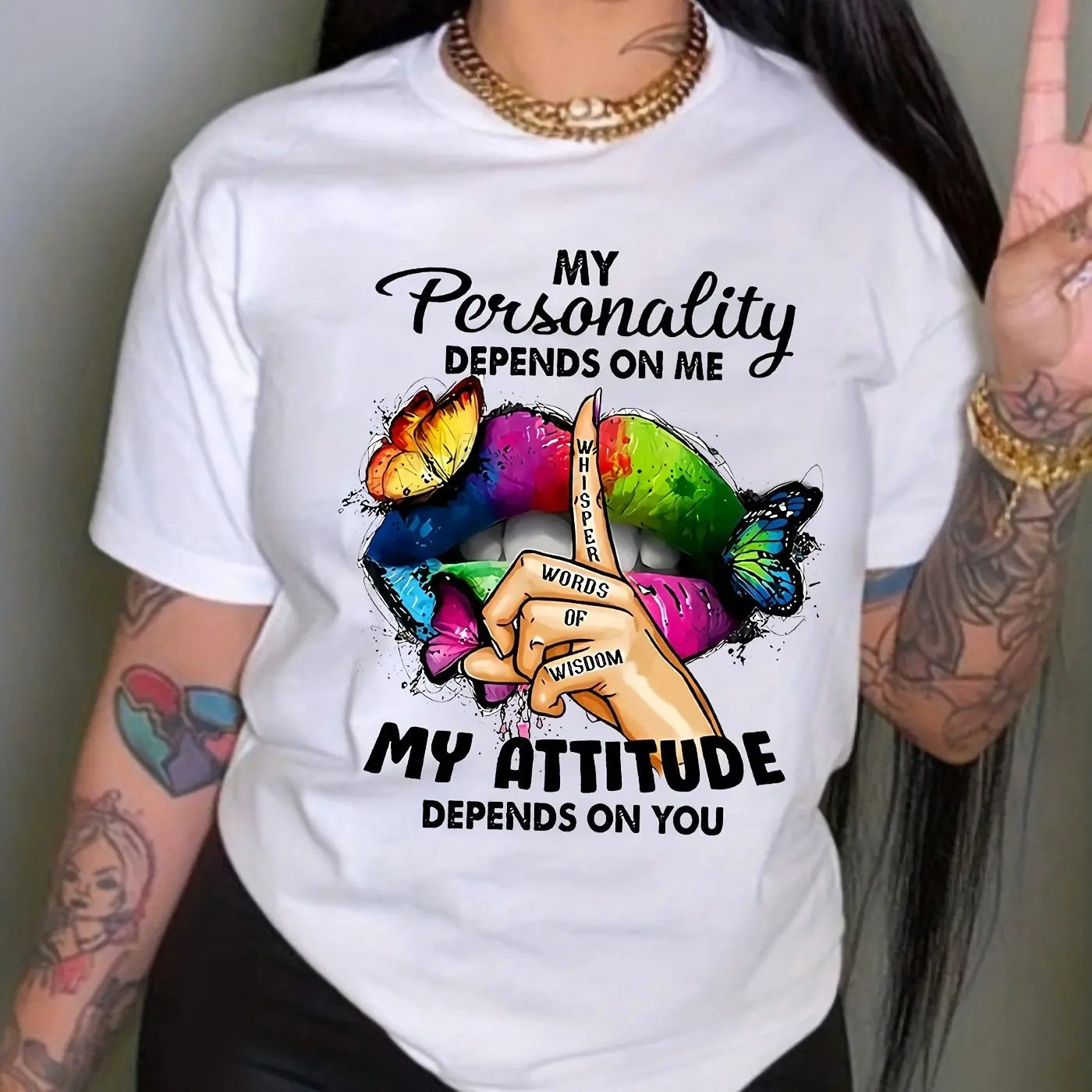 Summer women's Butterflies Lips print large loose casual round neck short sleeved T-shirt Casual Short Sleeve Shirt
