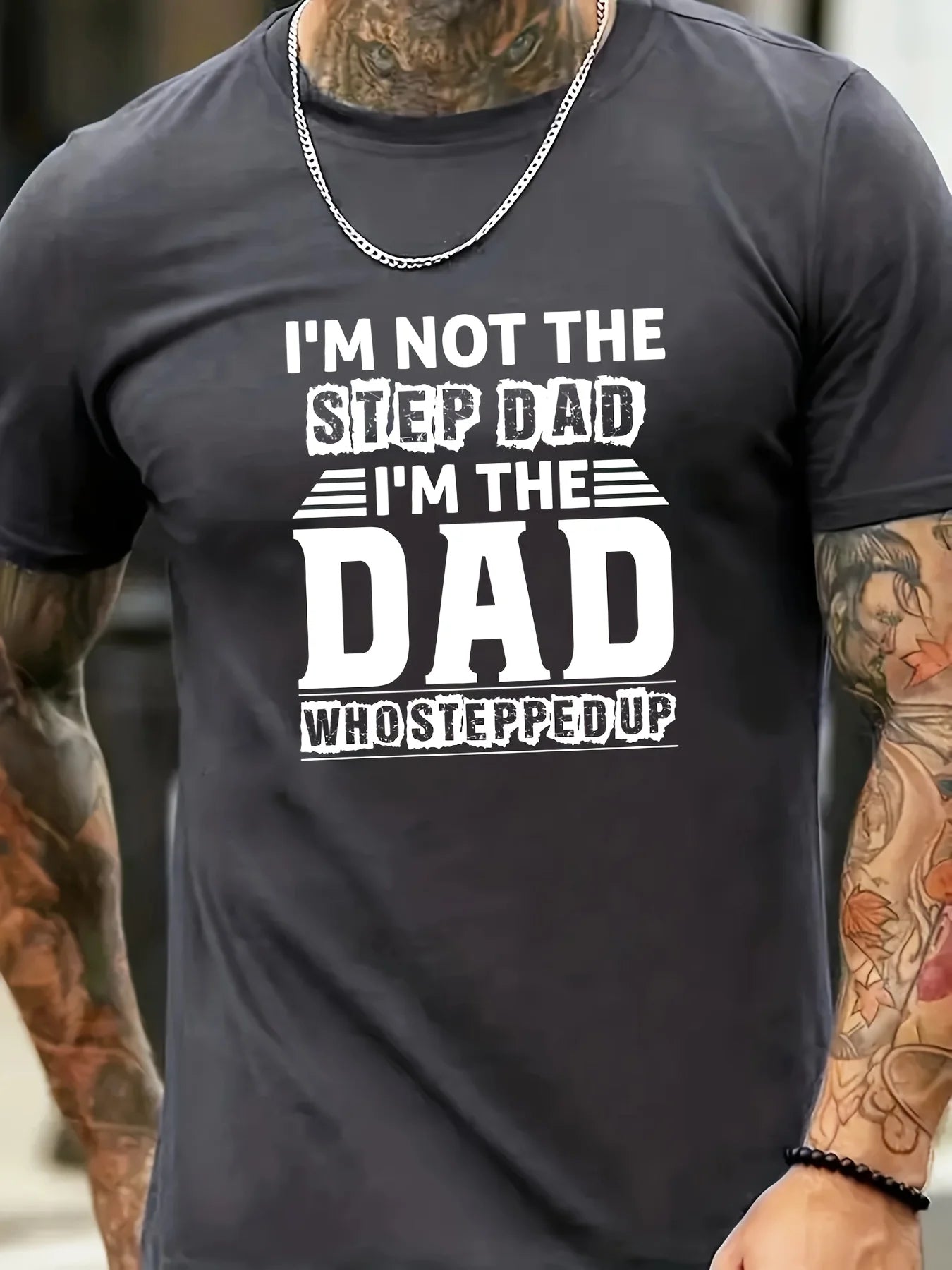 Father's Day DAD Print Men's Short Sleeve T-shirts, Comfy Casual Breathable Tops For Men's Fitness Training, Jogging, Outdoor Ac