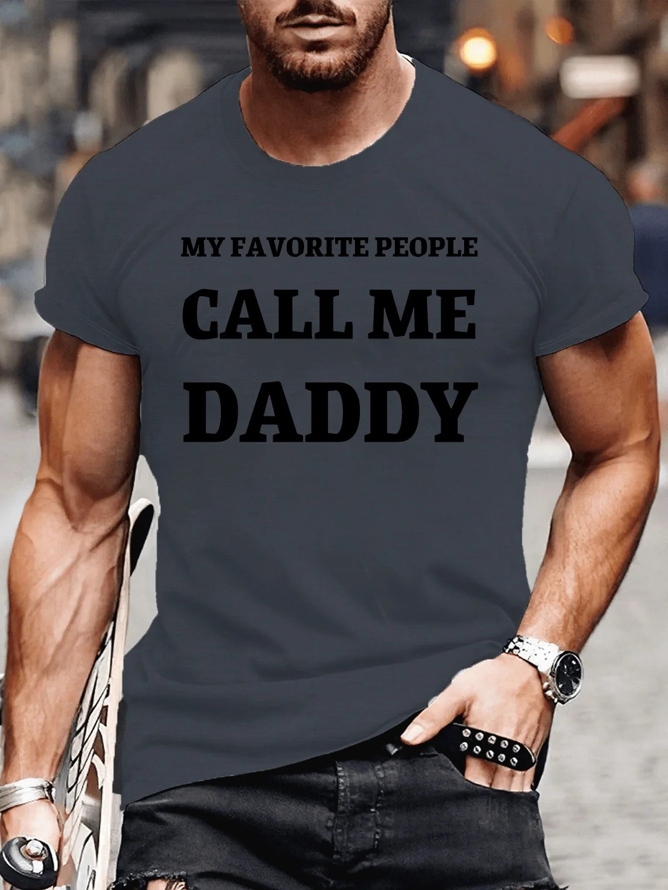 Favorite Daddy Crew Neck Fitted T-Shirt - Moisture-Wicking, Freedom of Movement, Slight Stretch Polyester Fabric - Perfect for C