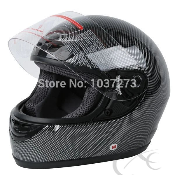 BLACK CARBON FIBER FULL FACE DOT MOTORCYCLE HELMET