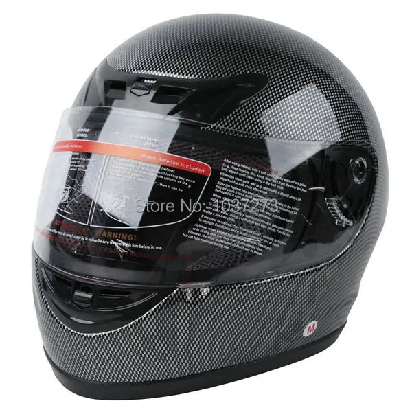 BLACK CARBON FIBER FULL FACE DOT MOTORCYCLE HELMET