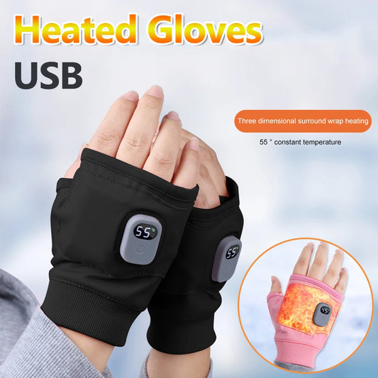 Rechargeable Heated Thermal Gloves Windproof Fingerless