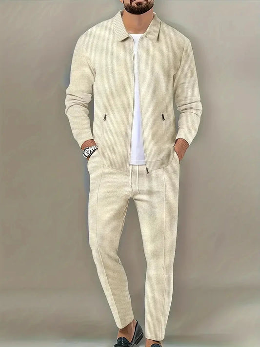 2 Pieces Classic Men's Sportswear Set - Soft, Breathable, Full Zip Tracksuit