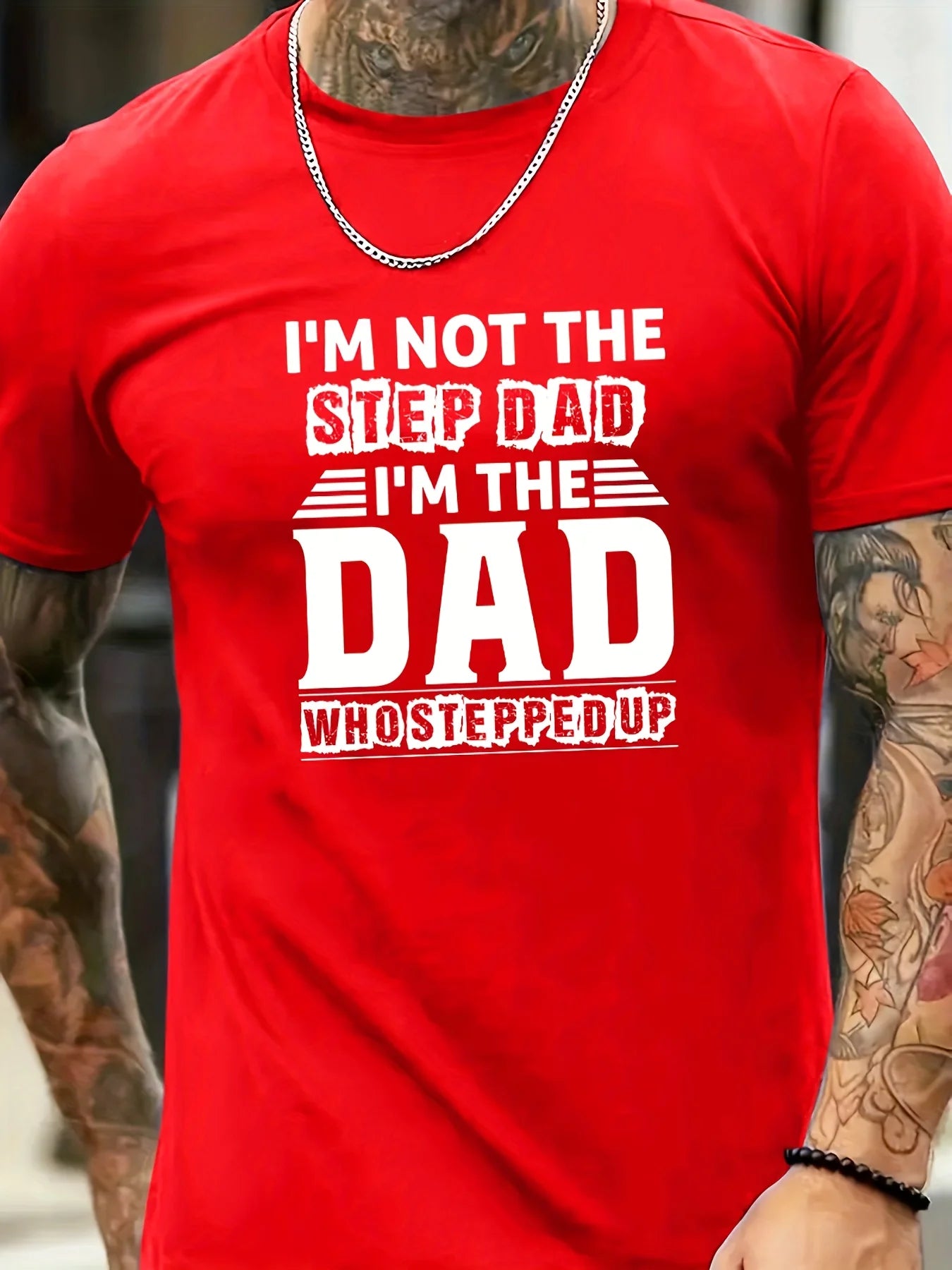 Father's Day DAD Print Men's Short Sleeve T-shirts, Comfy Casual Breathable Tops For Men's Fitness Training, Jogging, Outdoor Ac