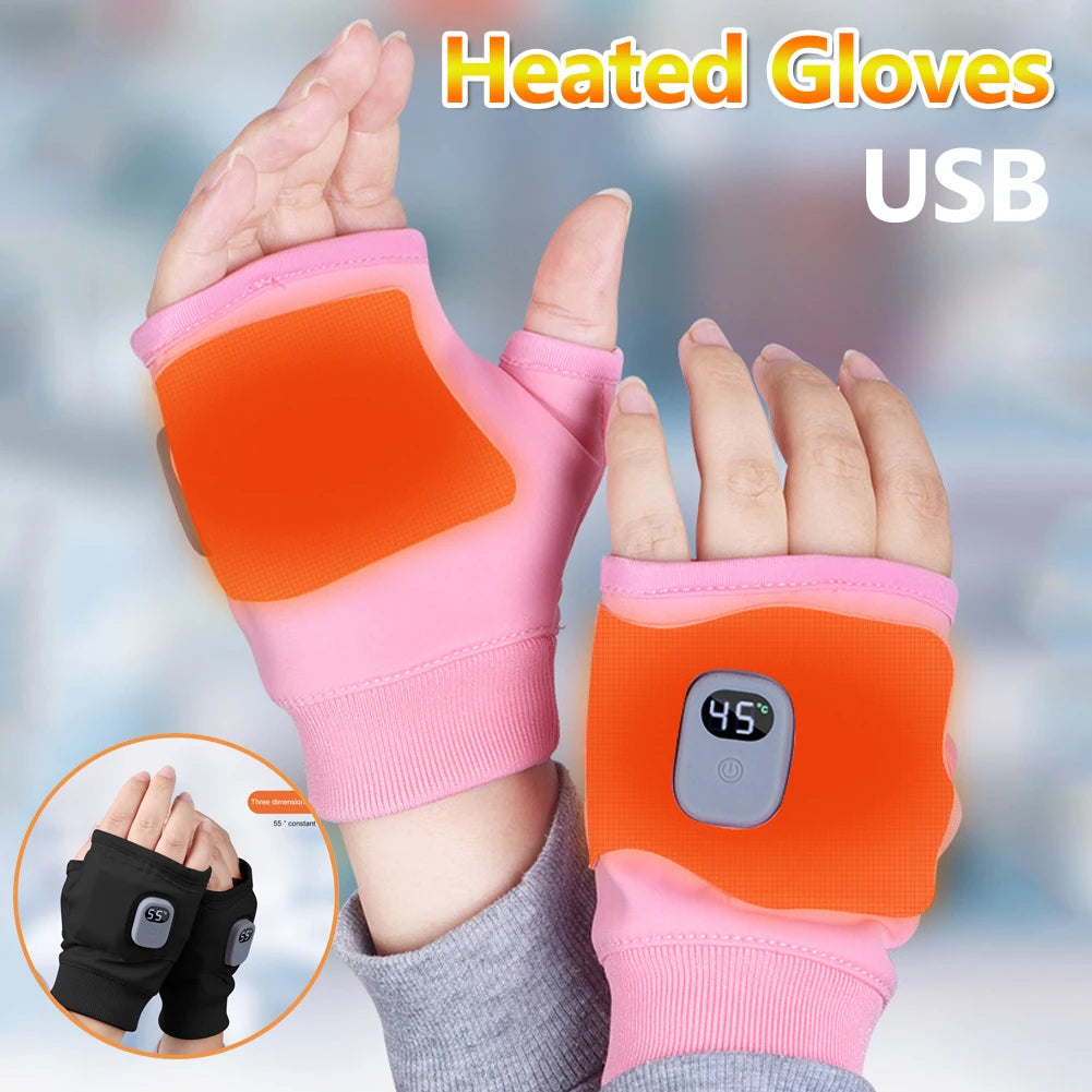 Rechargeable Heated Thermal Gloves Windproof Fingerless