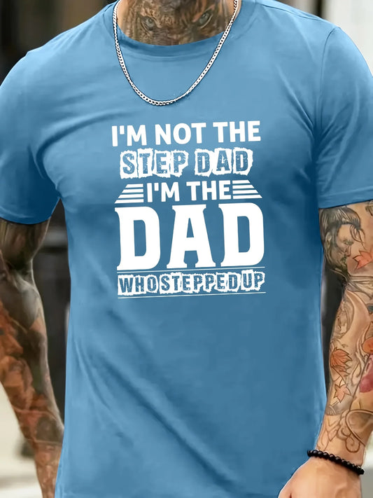 Father's Day DAD Print Men's Short Sleeve T-shirts, Comfy Casual Breathable Tops For Men's Fitness Training, Jogging, Outdoor Ac
