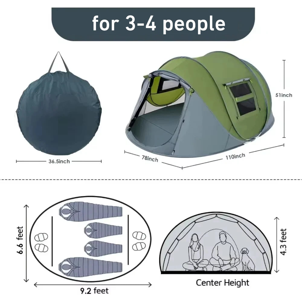 3-4 People Outdoor Throw Open Waterproof Tent