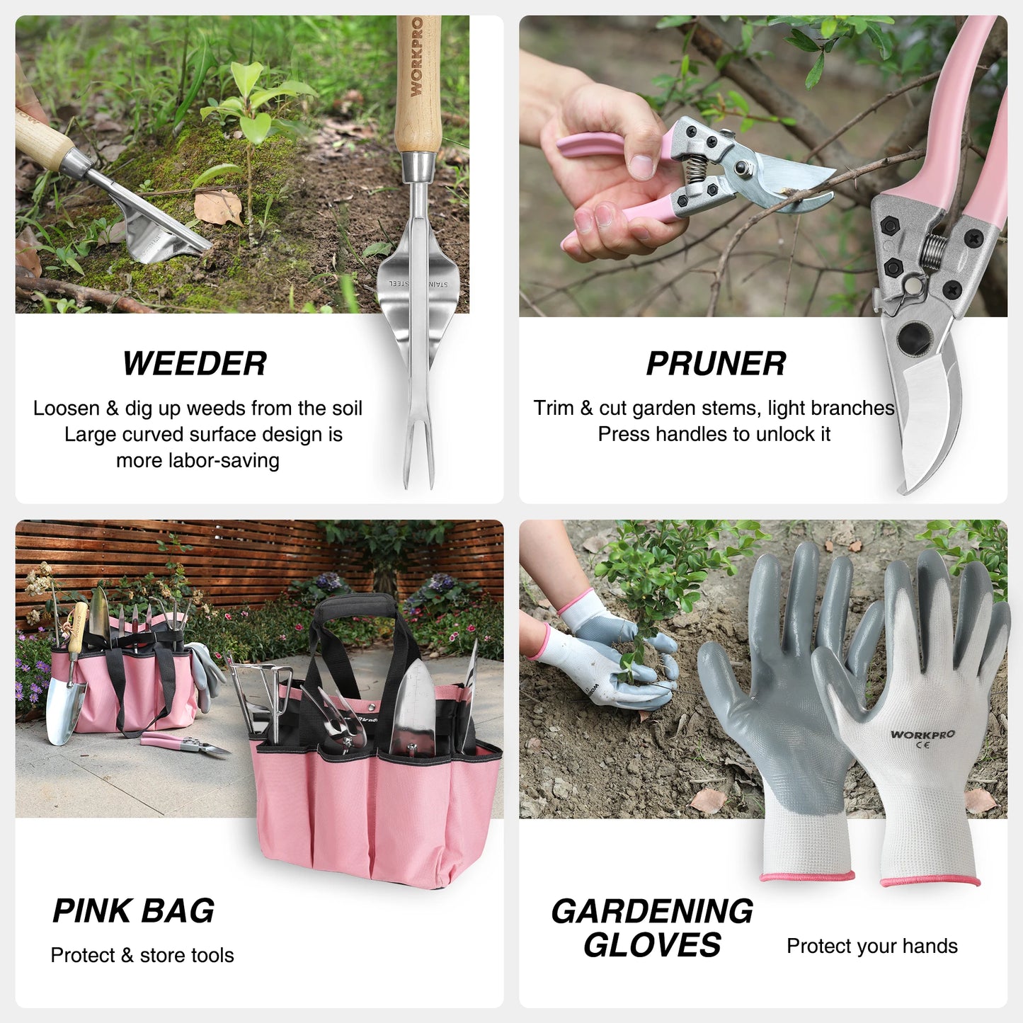 8-Piece Stainless Steel Pink Garden Tool Set