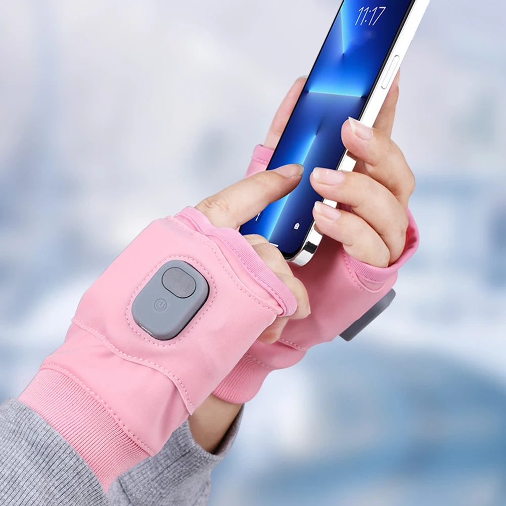 Rechargeable Heated Thermal Gloves Windproof Fingerless