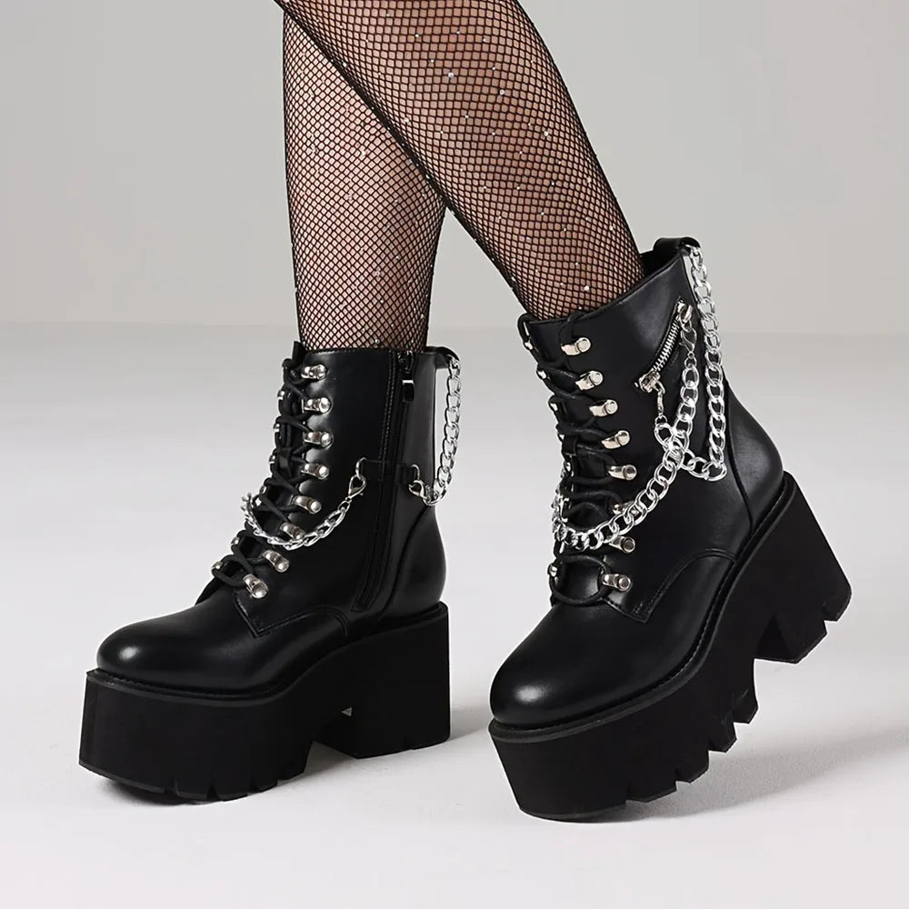 Women's Gothic Ankle Platform Biker Boots