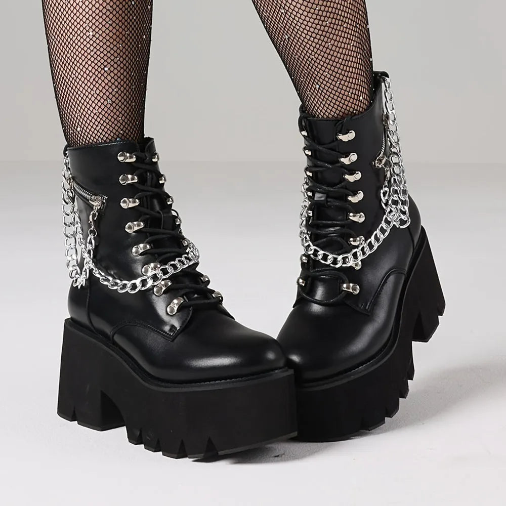 Women's Gothic Ankle Platform Biker Boots