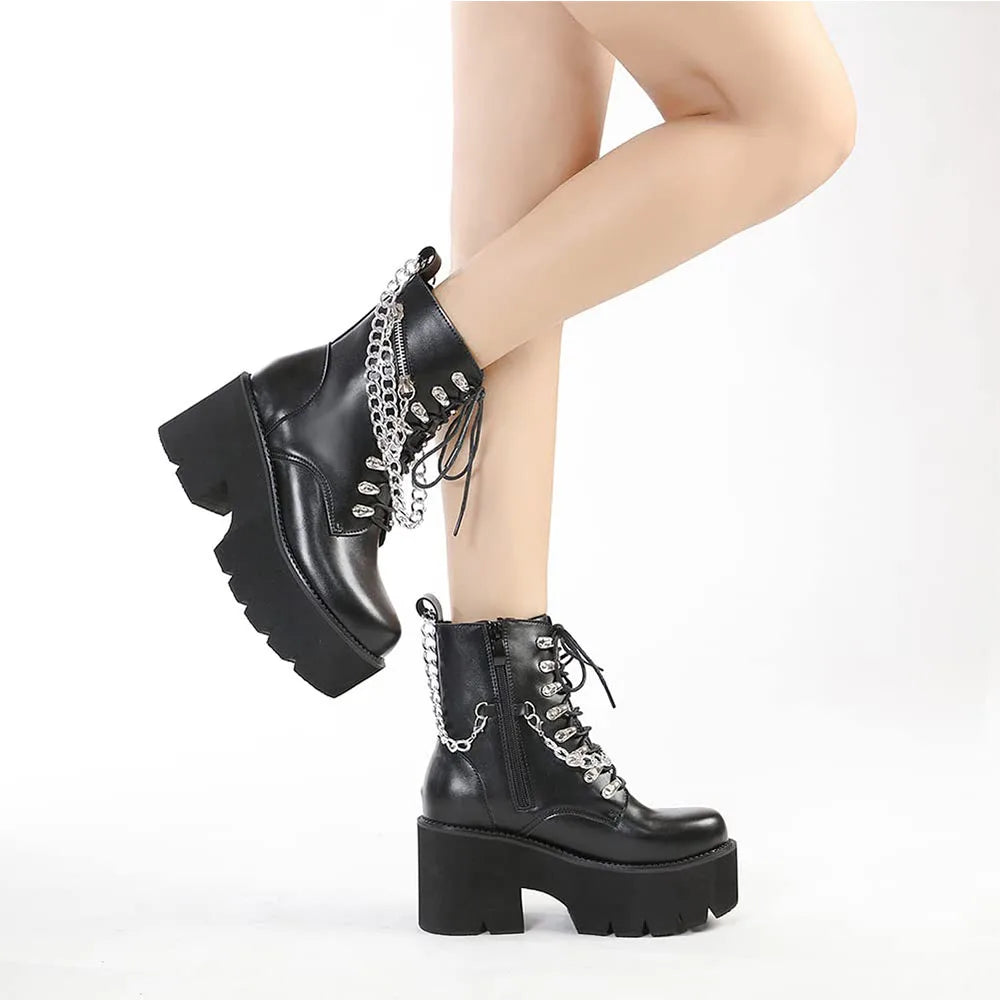 Women's Gothic Ankle Platform Biker Boots