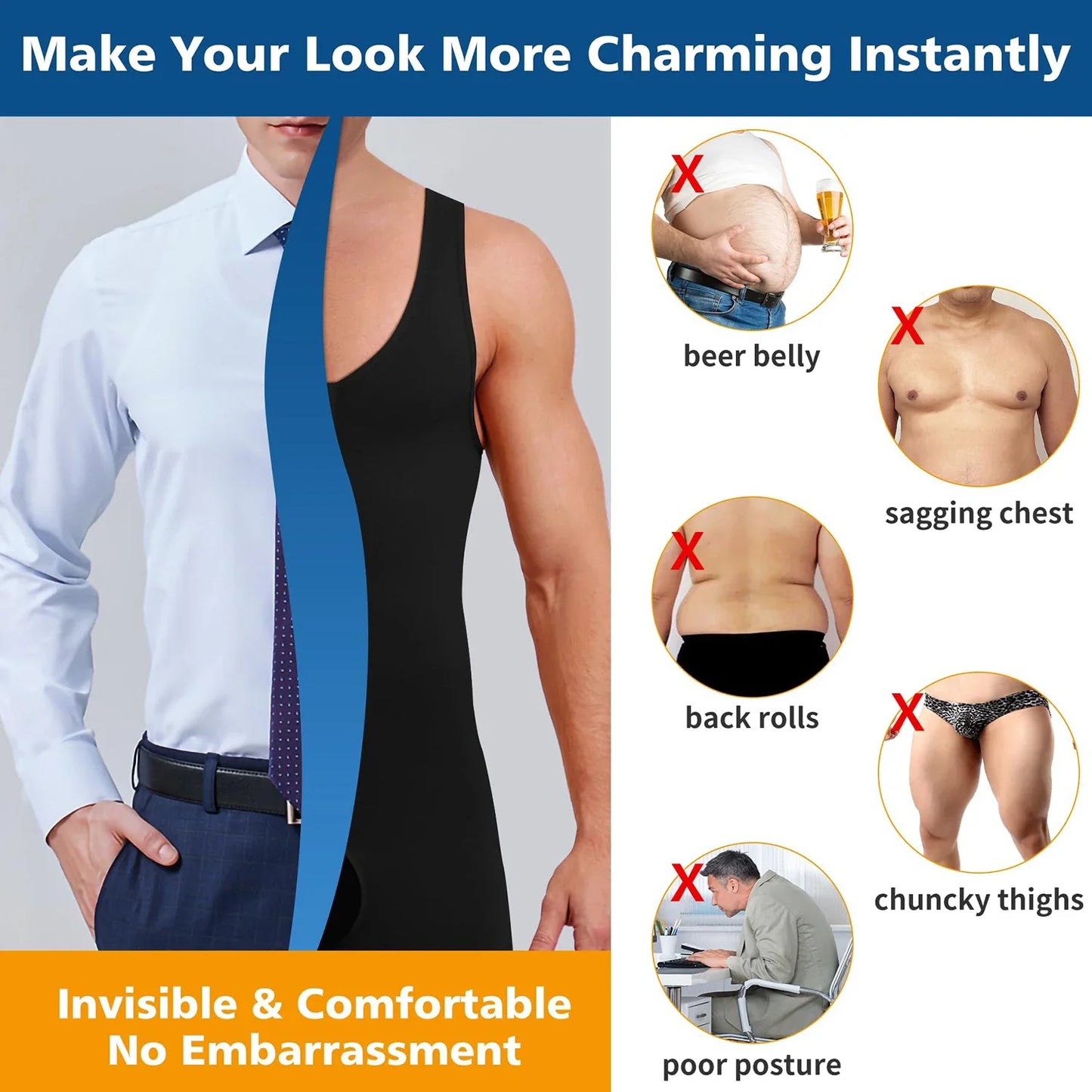 Men's Sleeveless Full Body Shaper Tummy Control