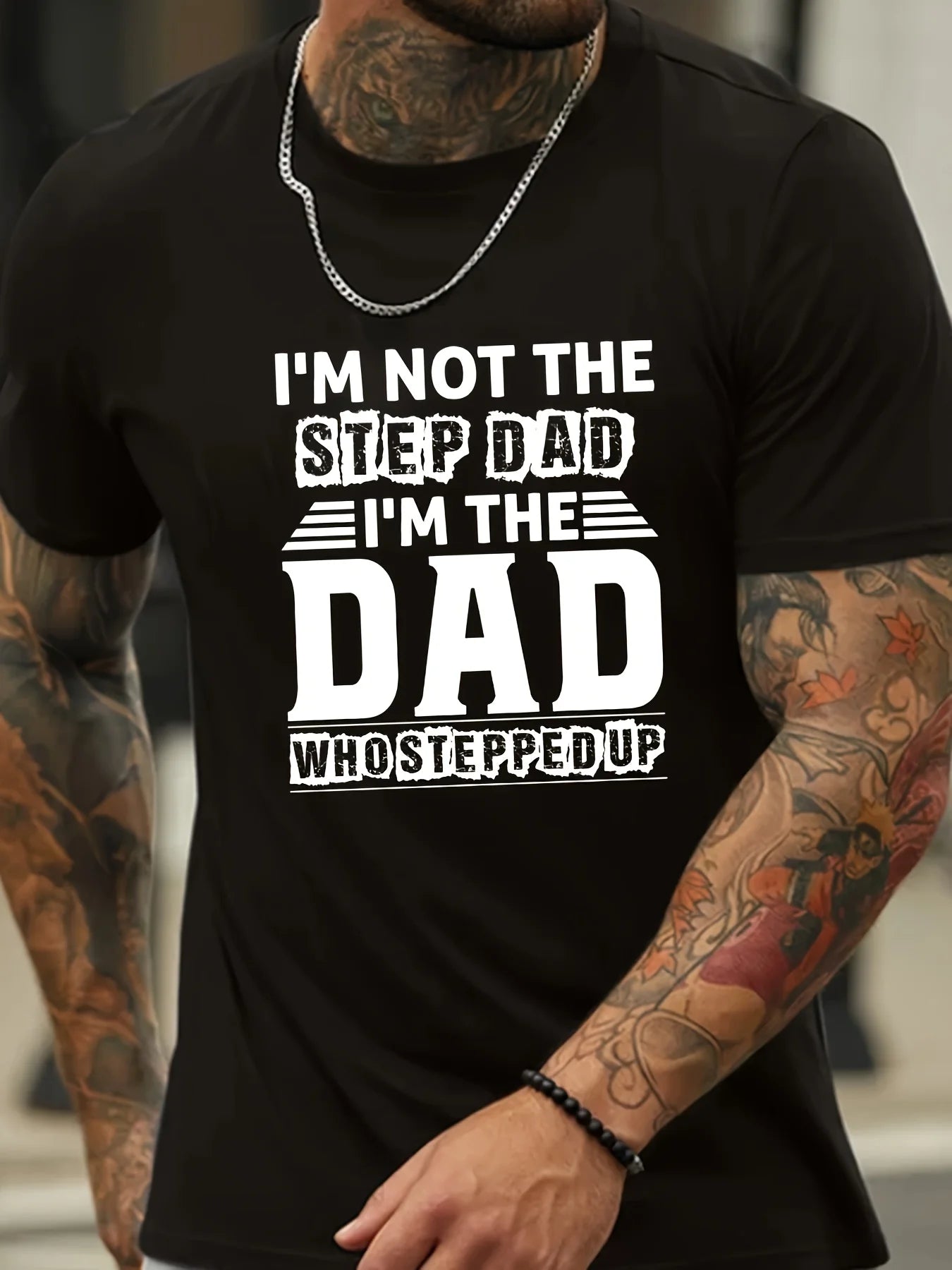 Father's Day DAD Print Men's Short Sleeve T-shirts, Comfy Casual Breathable Tops For Men's Fitness Training, Jogging, Outdoor Ac
