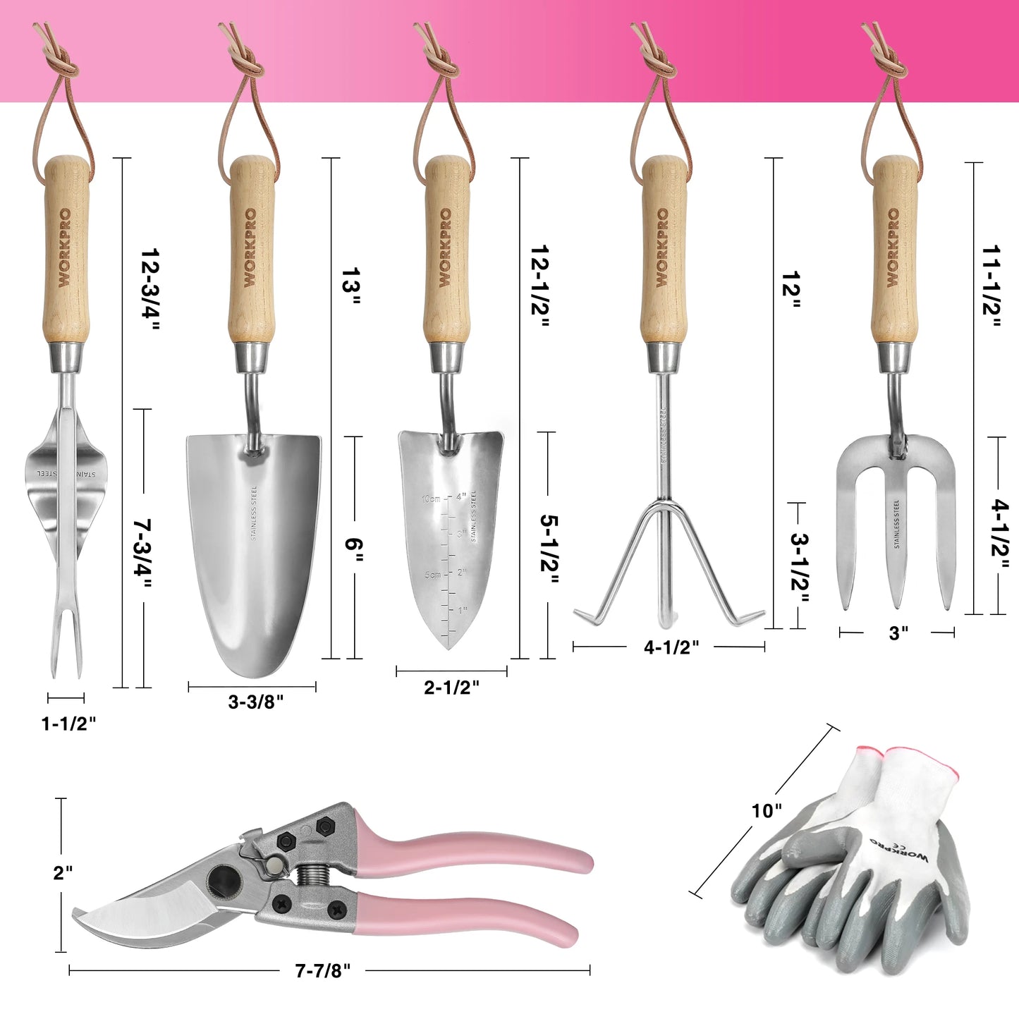 8-Piece Stainless Steel Pink Garden Tool Set